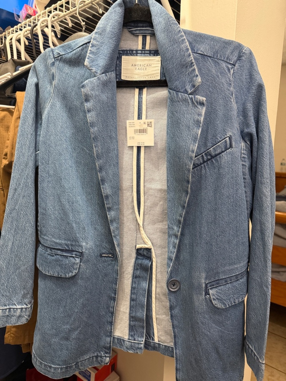 American Eagle Light Wash Denim Blazer